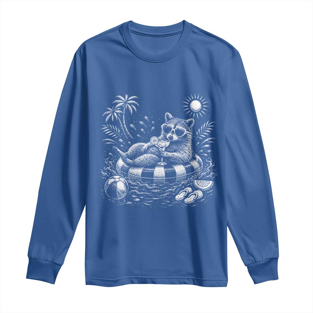 Funny Beach Vacation Trash Panda Long Sleeve Shirt Summer Raccoon Graphic TS12 Royal Blue Print Your Wear