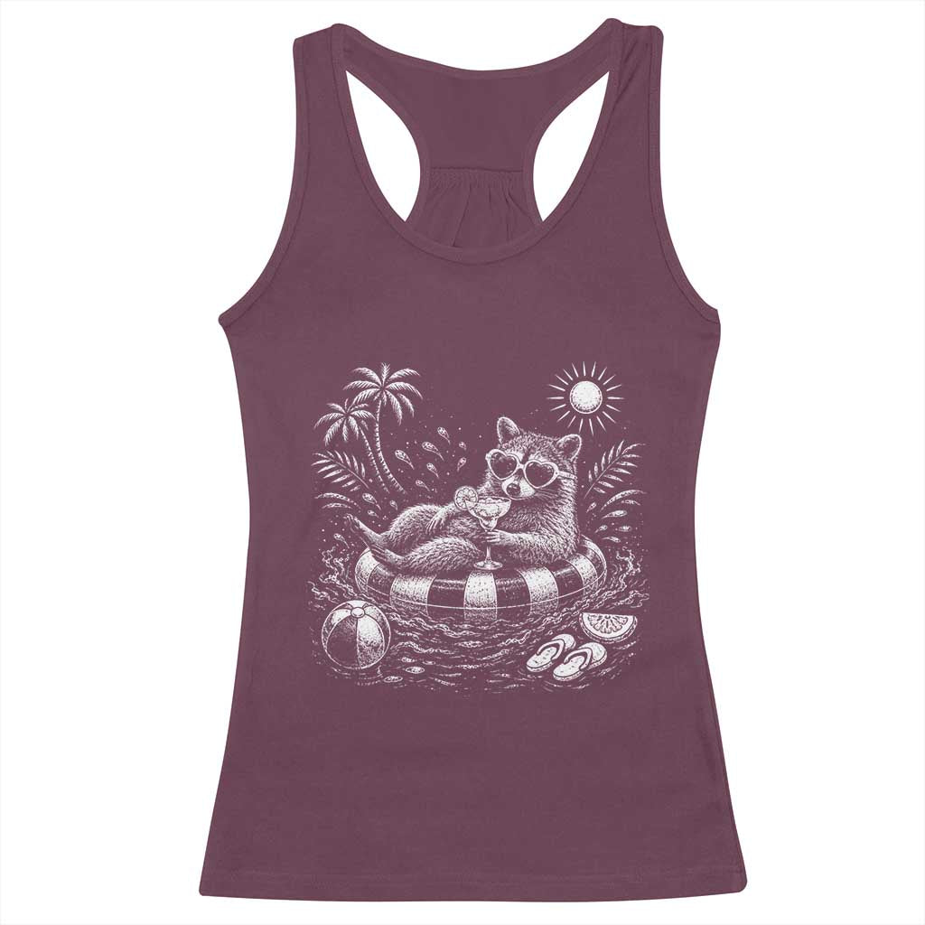 Funny Beach Vacation Trash Panda Racerback Tank Top Summer Raccoon Graphic TS12 Maroon Print Your Wear