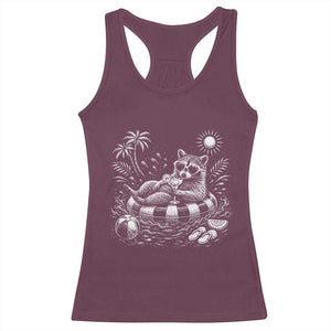 Funny Beach Vacation Trash Panda Racerback Tank Top Summer Raccoon Graphic TS12 Maroon Print Your Wear