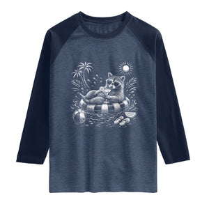 Funny Beach Vacation Trash Panda Raglan Shirt Summer Raccoon Graphic TS12 Heather Denim Navy Print Your Wear