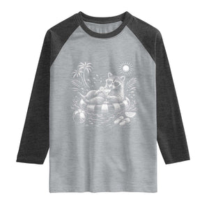 Funny Beach Vacation Trash Panda Raglan Shirt Summer Raccoon Graphic TS12 Heather Gray Heather Charcoal Print Your Wear