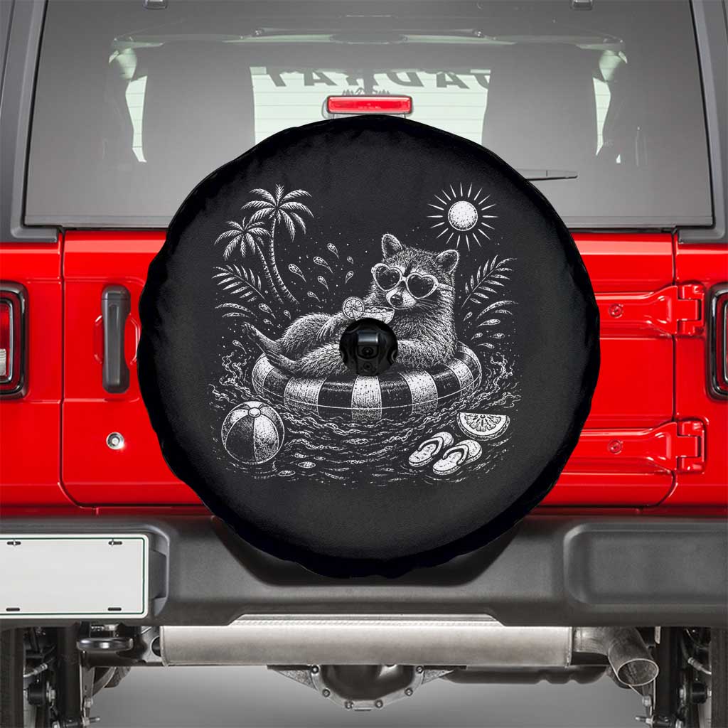 Funny Beach Vacation Trash Panda Spare Tire Cover Summer Raccoon Graphic TS12 Black Print Your Wear