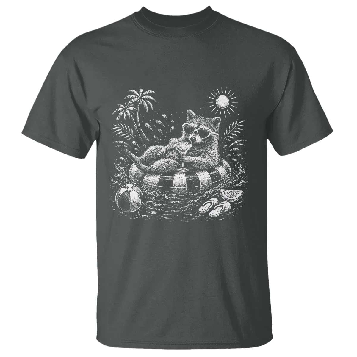 Funny Beach Vacation Trash Panda T Shirt Summer Raccoon Graphic TS12 Dark Heather Print Your Wear