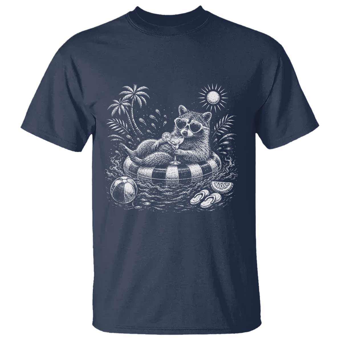 Funny Beach Vacation Trash Panda T Shirt Summer Raccoon Graphic TS12 Navy Print Your Wear