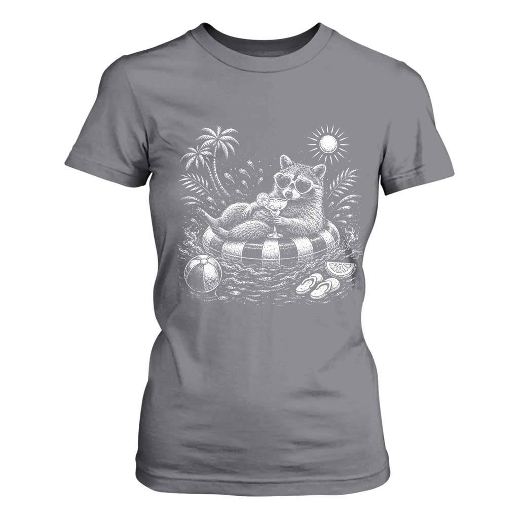 Funny Beach Vacation Trash Panda T Shirt For Women Summer Raccoon Graphic TS12 Charcoal Print Your Wear