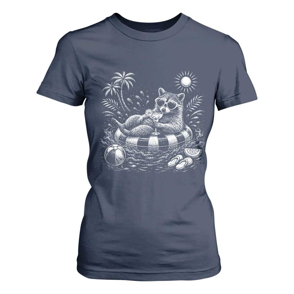 Funny Beach Vacation Trash Panda T Shirt For Women Summer Raccoon Graphic TS12 Navy Print Your Wear