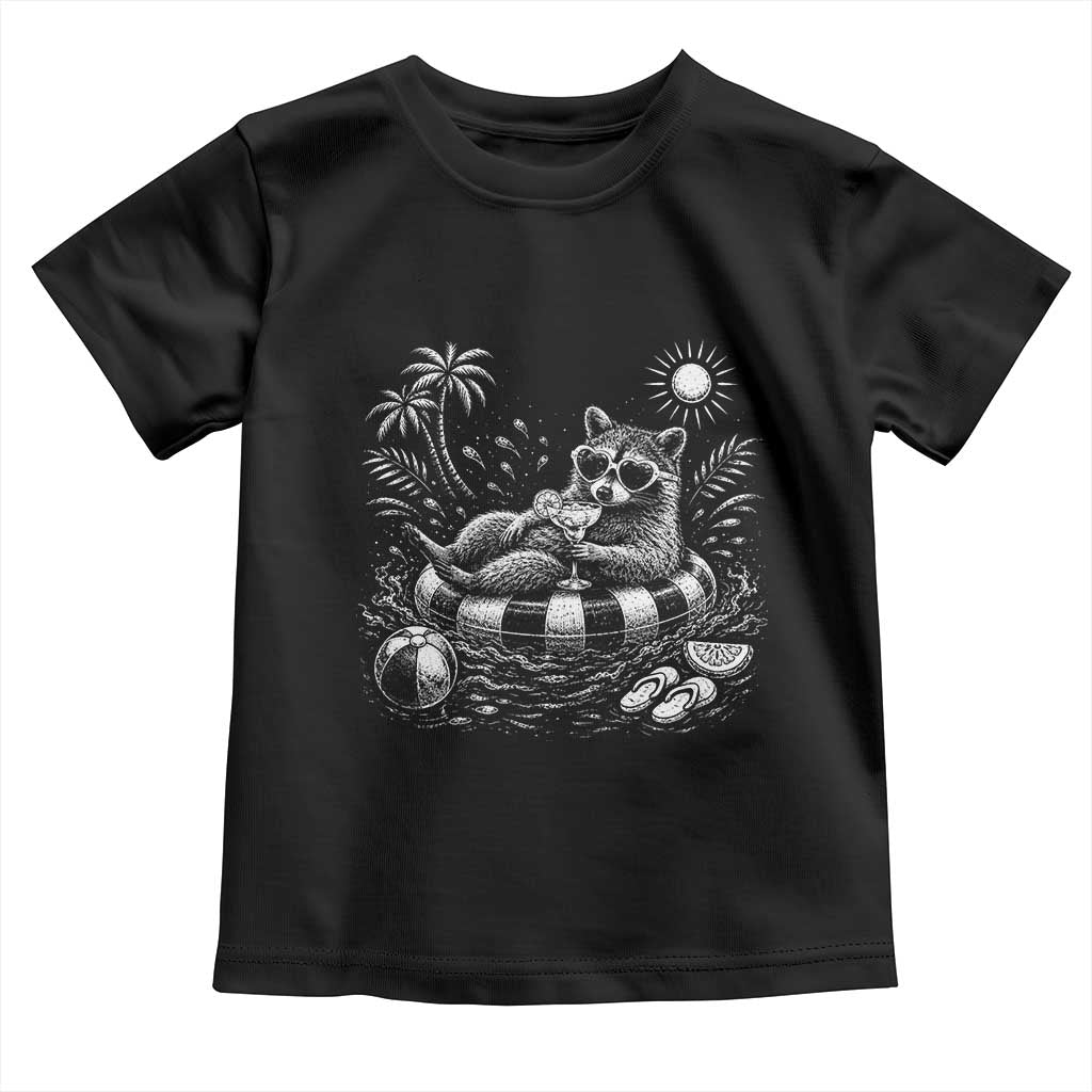Funny Beach Vacation Trash Panda Toddler T Shirt Summer Raccoon Graphic TS12 Black Print Your Wear