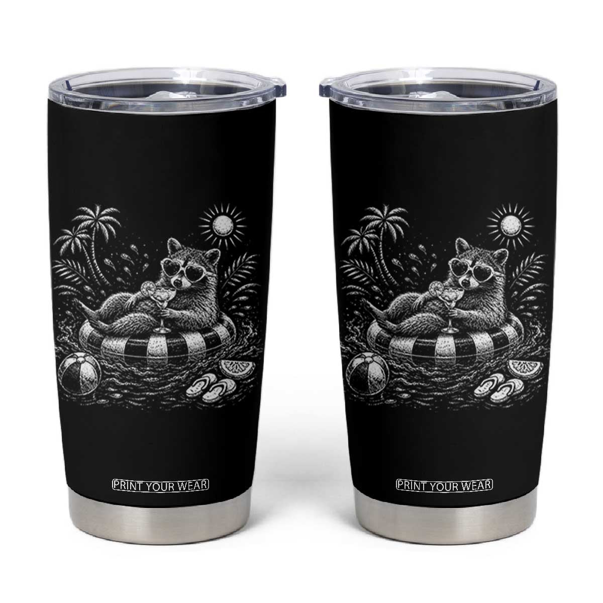 Funny Beach Vacation Trash Panda Tumbler Cup Summer Raccoon Graphic TS12 Black Print Your Wear