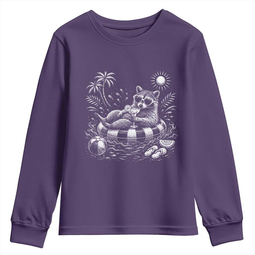 Funny Beach Vacation Trash Panda Youth Sweatshirt Summer Raccoon Graphic TS12 Purple Print Your Wear