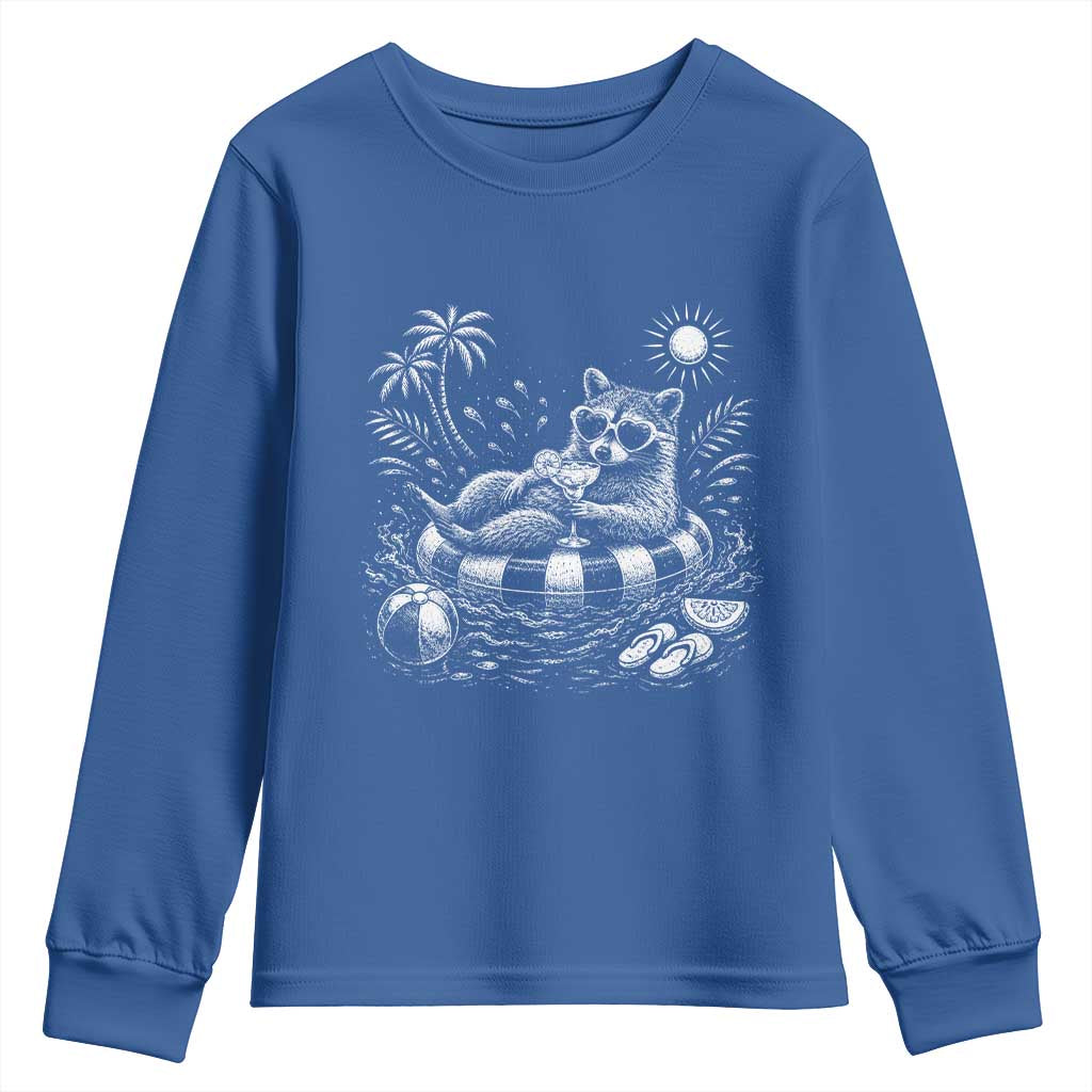 Funny Beach Vacation Trash Panda Youth Sweatshirt Summer Raccoon Graphic TS12 Royal Blue Print Your Wear