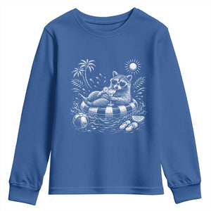 Funny Beach Vacation Trash Panda Youth Sweatshirt Summer Raccoon Graphic TS12 Royal Blue Print Your Wear