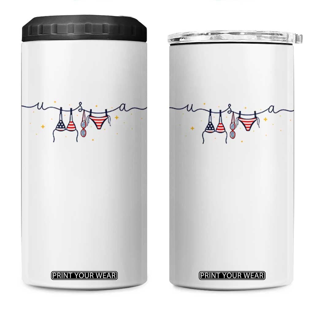 Patriotic American Flag Bikini 4 in 1 Can Cooler Tumbler USA Summer Vacation Gift TS12 One Size: 16 oz White Print Your Wear