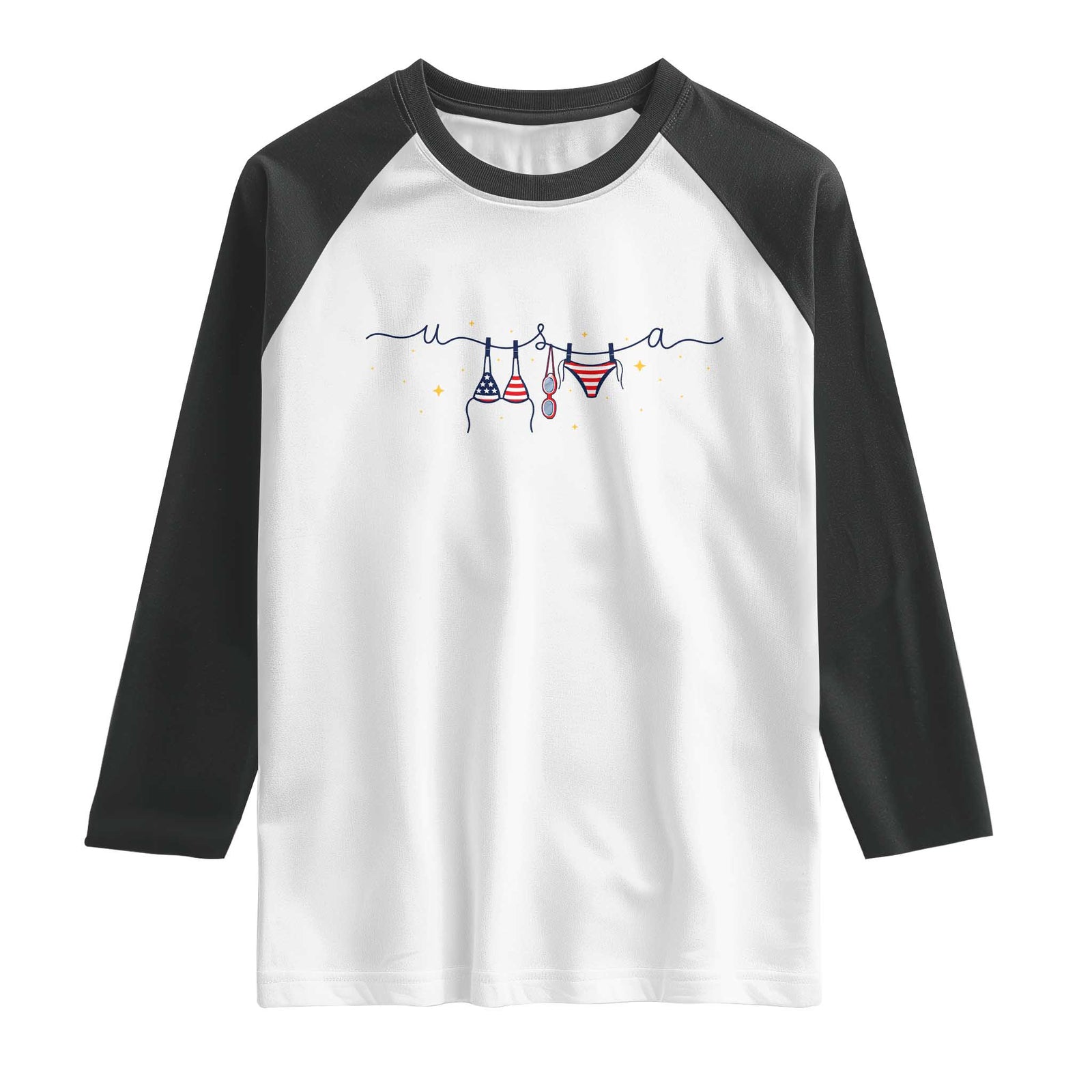 Patriotic American Flag Bikini Raglan Shirt USA Summer Vacation Gift TS12 White Black Print Your Wear