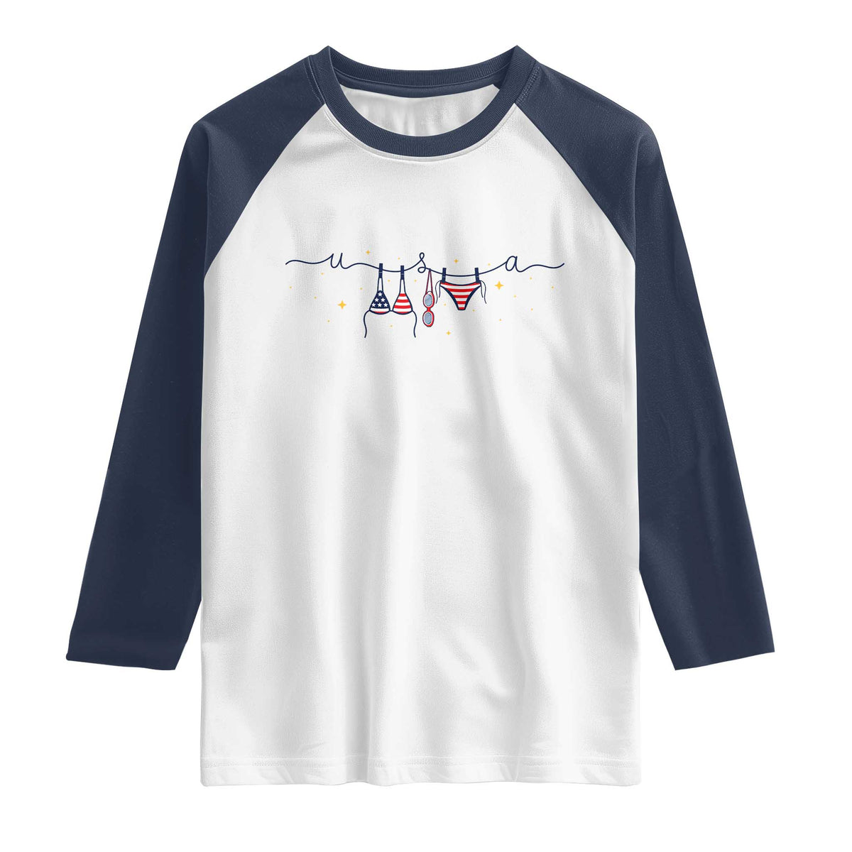 Patriotic American Flag Bikini Raglan Shirt USA Summer Vacation Gift TS12 White Navy Print Your Wear