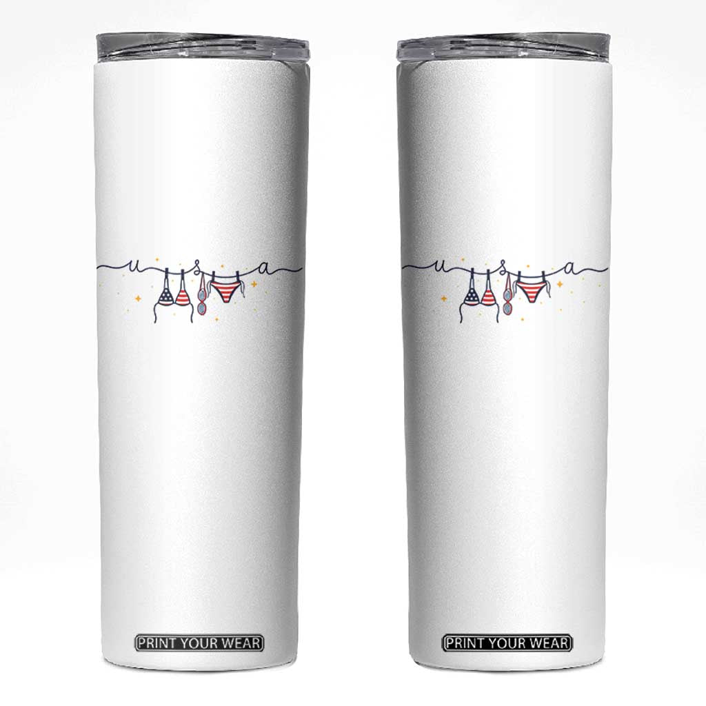 Patriotic American Flag Bikini Skinny Tumbler USA Summer Vacation Gift TS12 White Print Your Wear