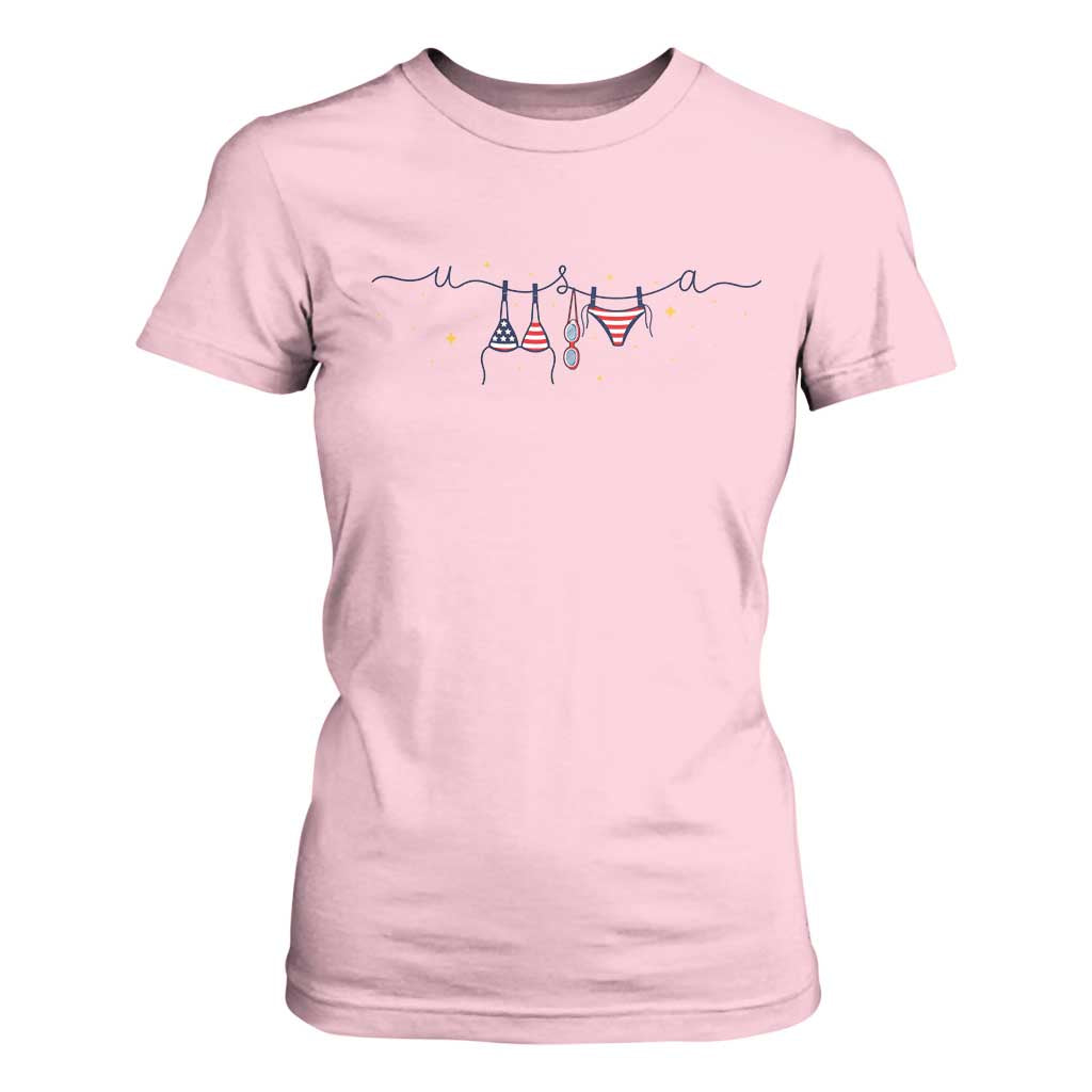 Patriotic American Flag Bikini T Shirt For Women USA Summer Vacation Gift TS12 Light Pink Print Your Wear