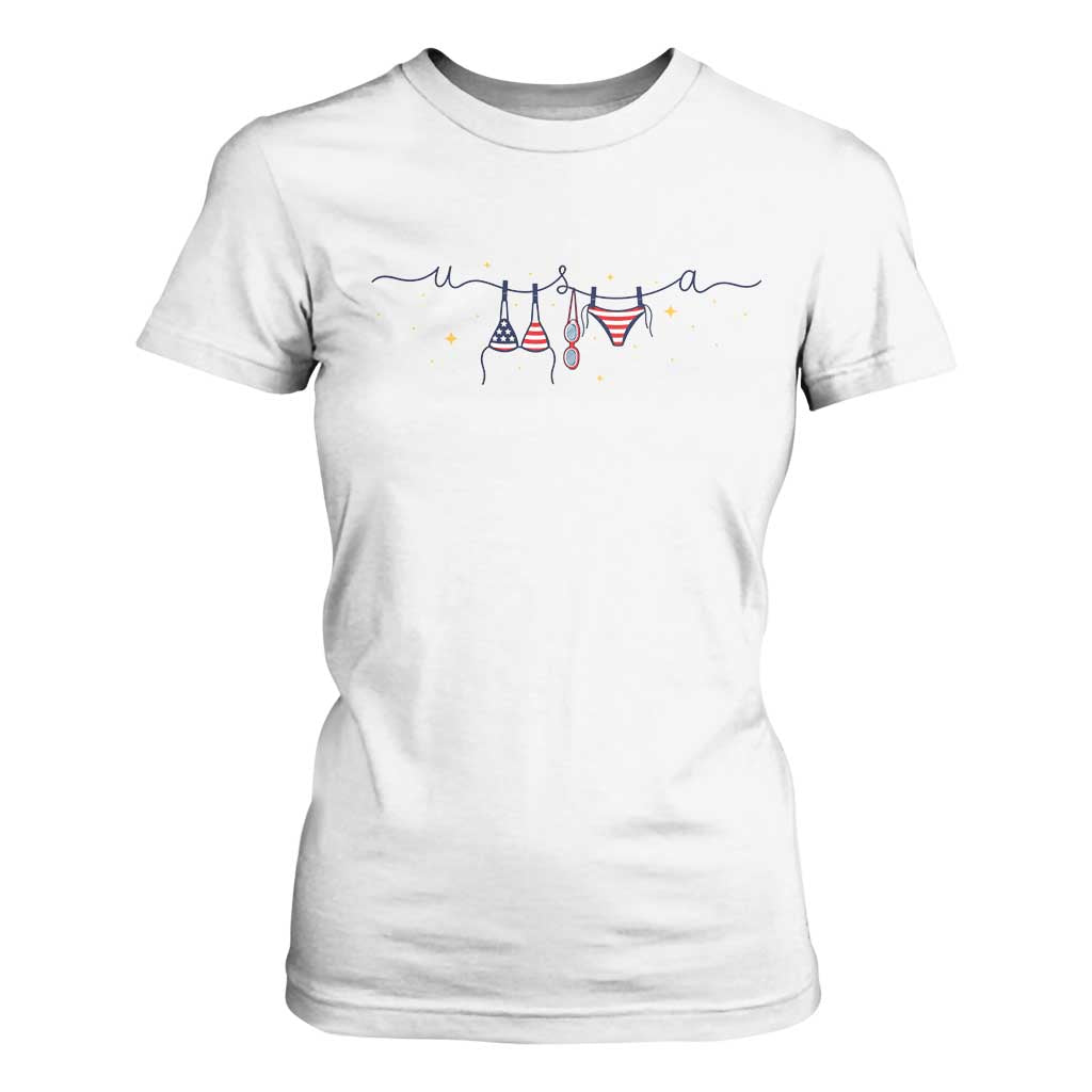 Patriotic American Flag Bikini T Shirt For Women USA Summer Vacation Gift TS12 White Print Your Wear
