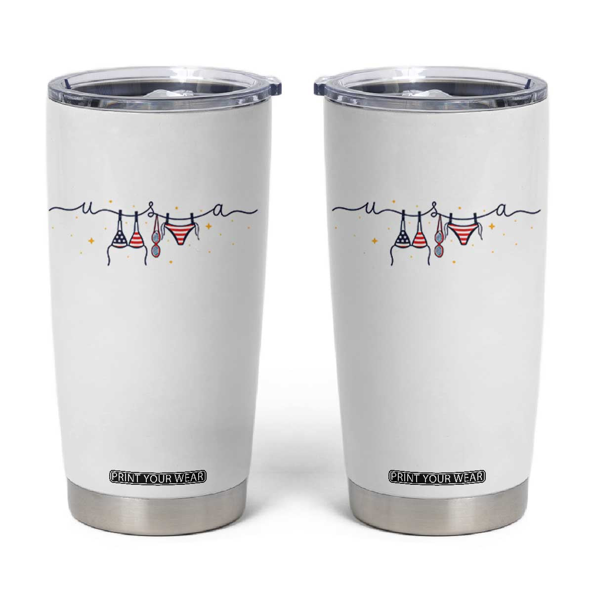 Patriotic American Flag Bikini Tumbler Cup USA Summer Vacation Gift TS12 White Print Your Wear