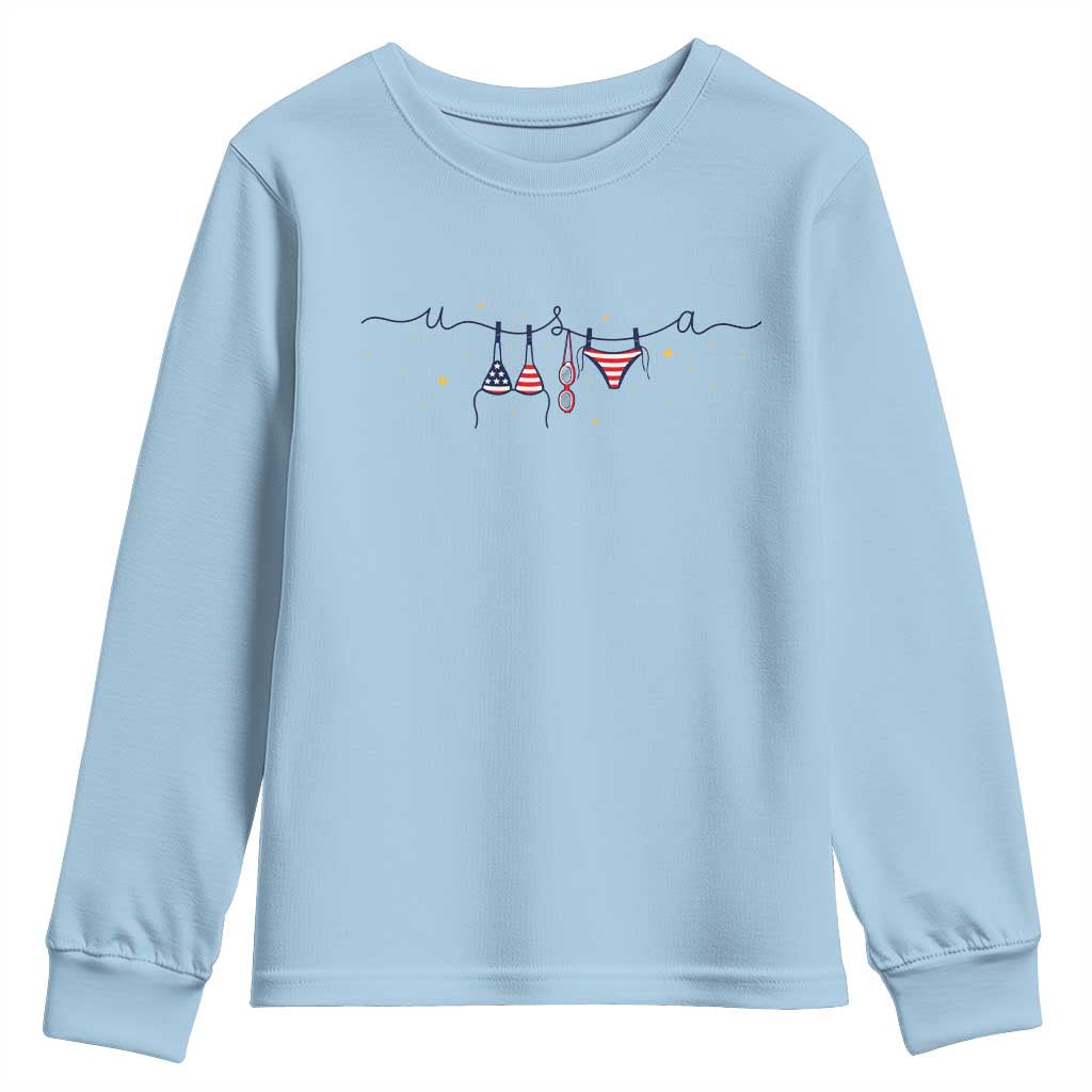Patriotic American Flag Bikini Youth Sweatshirt USA Summer Vacation Gift TS12 Light Blue Print Your Wear