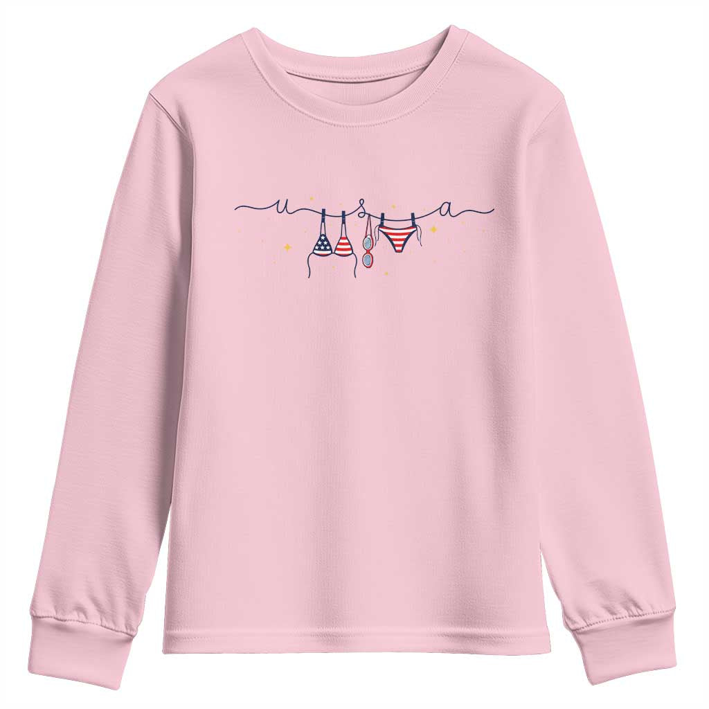 Patriotic American Flag Bikini Youth Sweatshirt USA Summer Vacation Gift TS12 Light Pink Print Your Wear