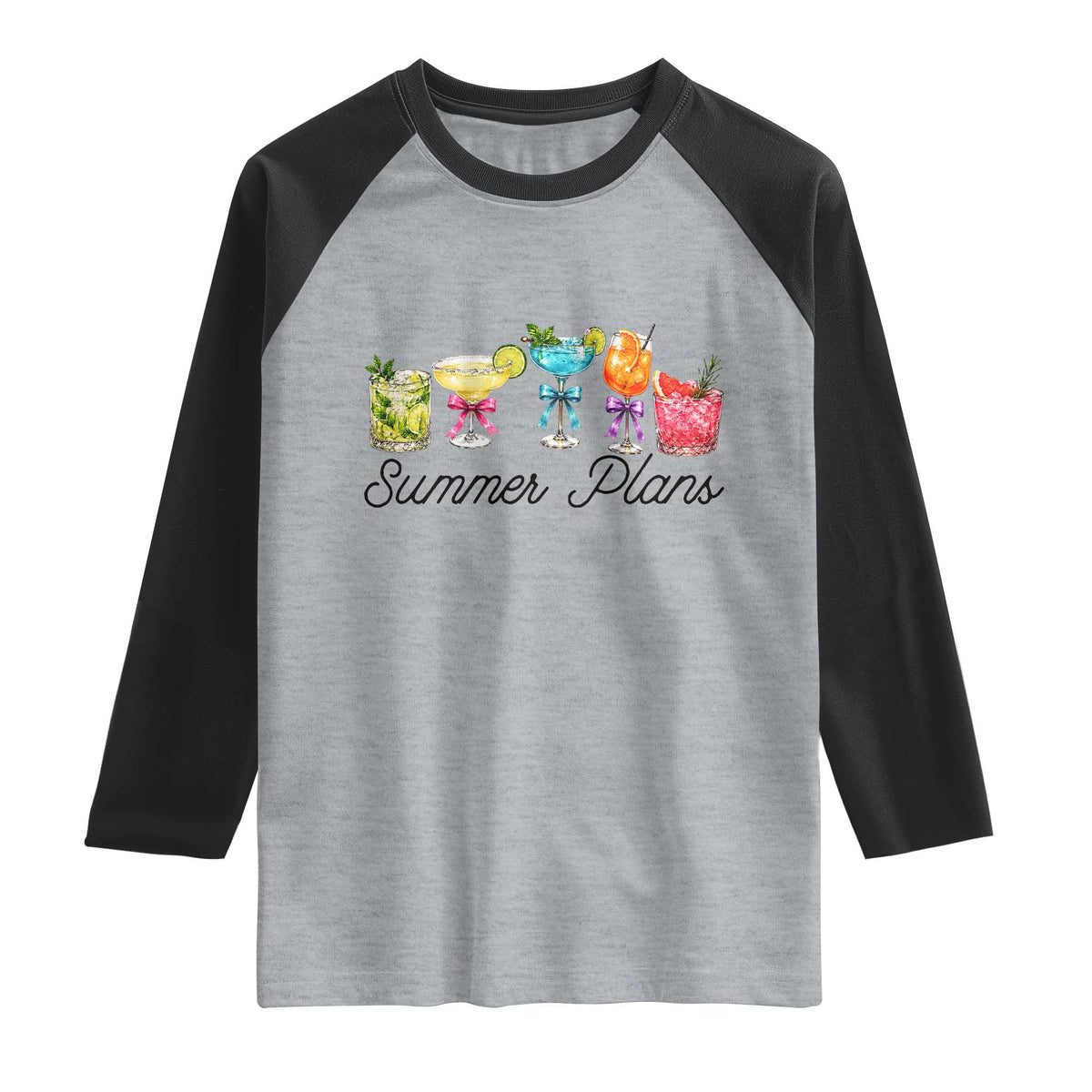Funny Summer Plans Raglan Shirt Refreshing Tropical Cocktail Lover Gift TS12 Heather Gray Black Print Your Wear