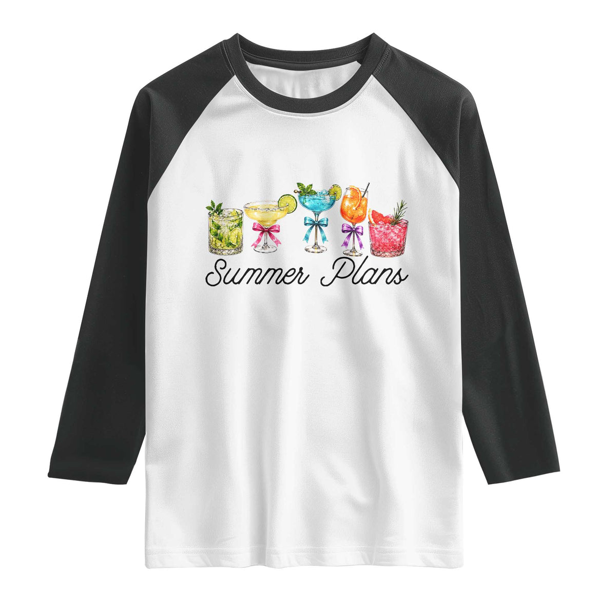 Funny Summer Plans Raglan Shirt Refreshing Tropical Cocktail Lover Gift TS12 White Black Print Your Wear