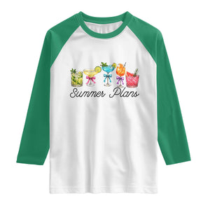 Funny Summer Plans Raglan Shirt Refreshing Tropical Cocktail Lover Gift TS12 White Kelly Green Print Your Wear