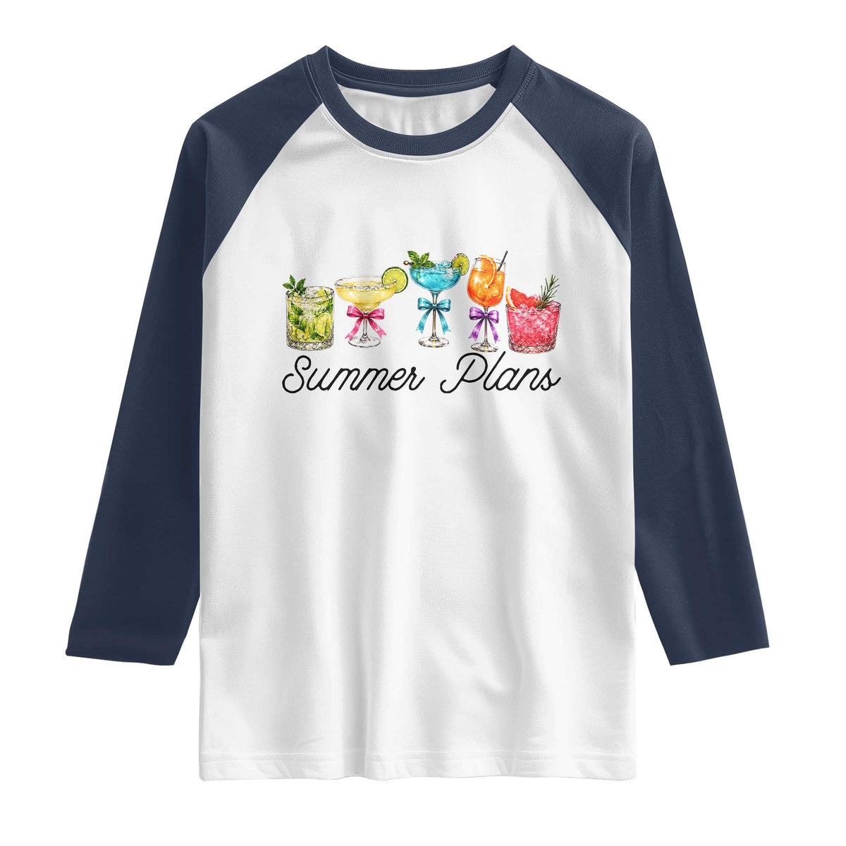Funny Summer Plans Raglan Shirt Refreshing Tropical Cocktail Lover Gift TS12 White Navy Print Your Wear