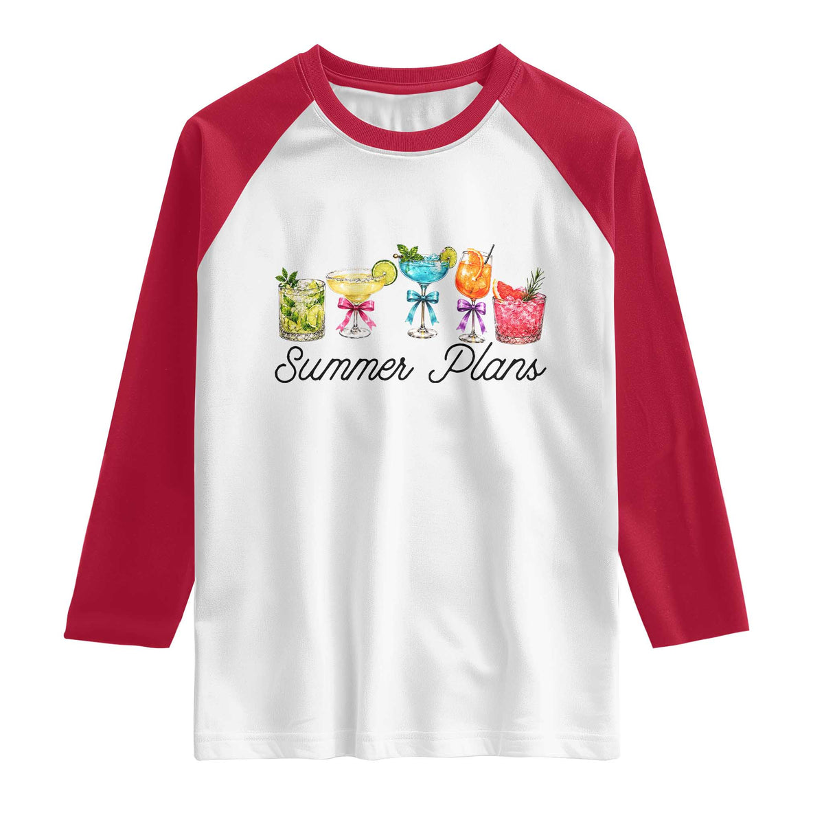 Funny Summer Plans Raglan Shirt Refreshing Tropical Cocktail Lover Gift TS12 White Red Print Your Wear
