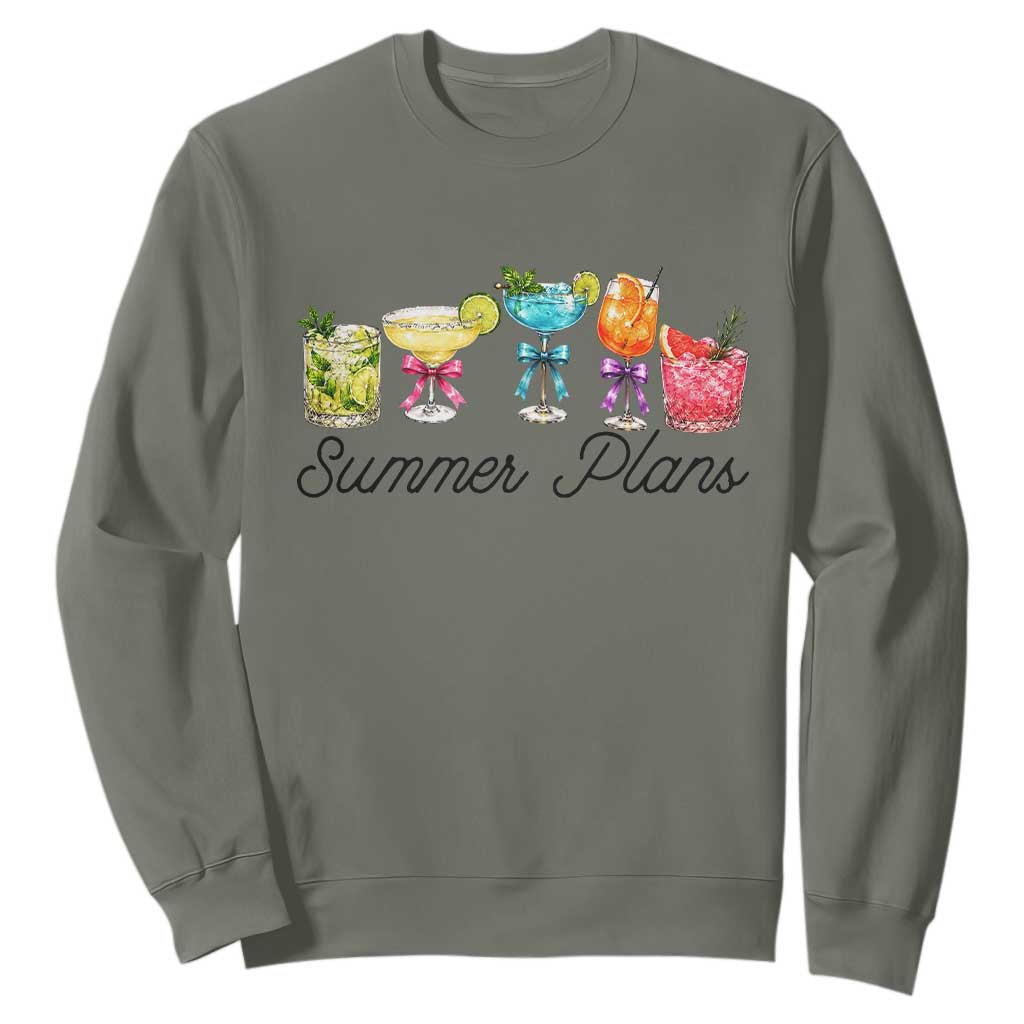 Funny Summer Plans Sweatshirt Refreshing Tropical Cocktail Lover Gift TS12 Military Green Print Your Wear