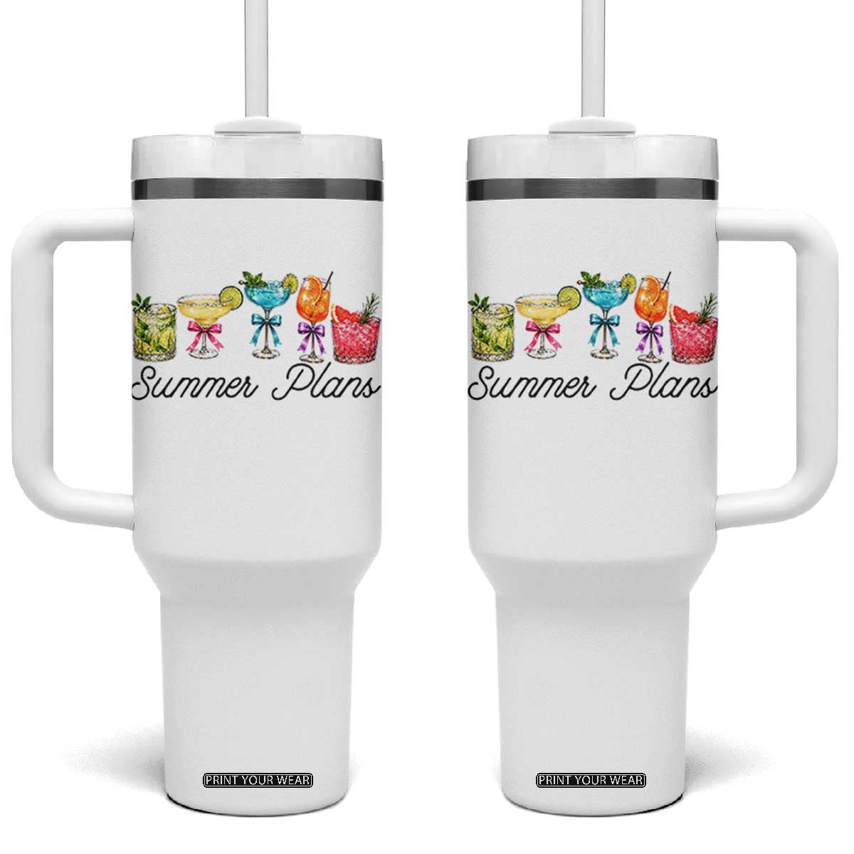 Funny Summer Plans Tumbler With Handle Refreshing Tropical Cocktail Lover Gift TS12 One Size: 40 oz White Print Your Wear