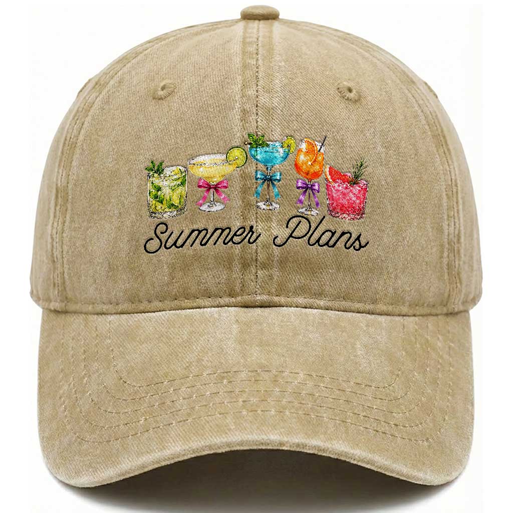 Funny Summer Plans Washed Cotton Baseball Cap Refreshing Tropical Cocktail Lover Gift TS12 Print Your Wear