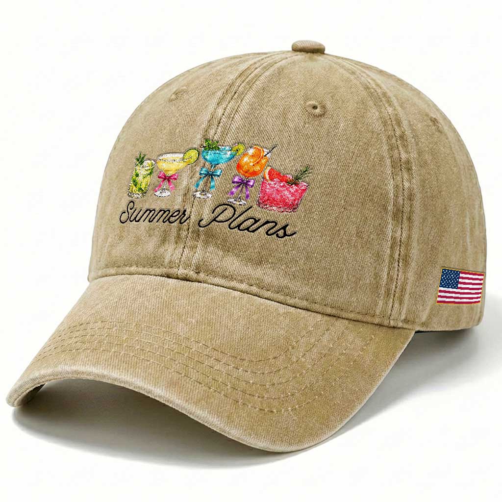 Funny Summer Plans Washed Cotton Baseball Cap Refreshing Tropical Cocktail Lover Gift TS12 Print Your Wear