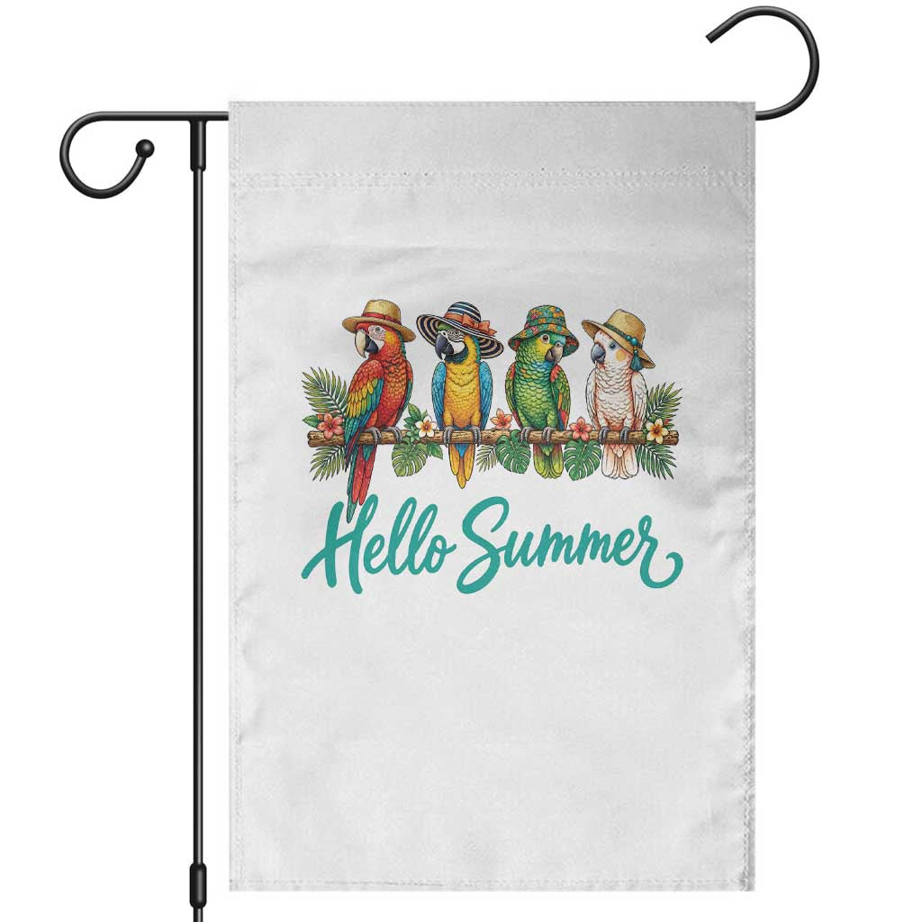 Hello Summer Parrots Garden Flag Tropical Beach Vacation Graphic TS12 White Print Your Wear