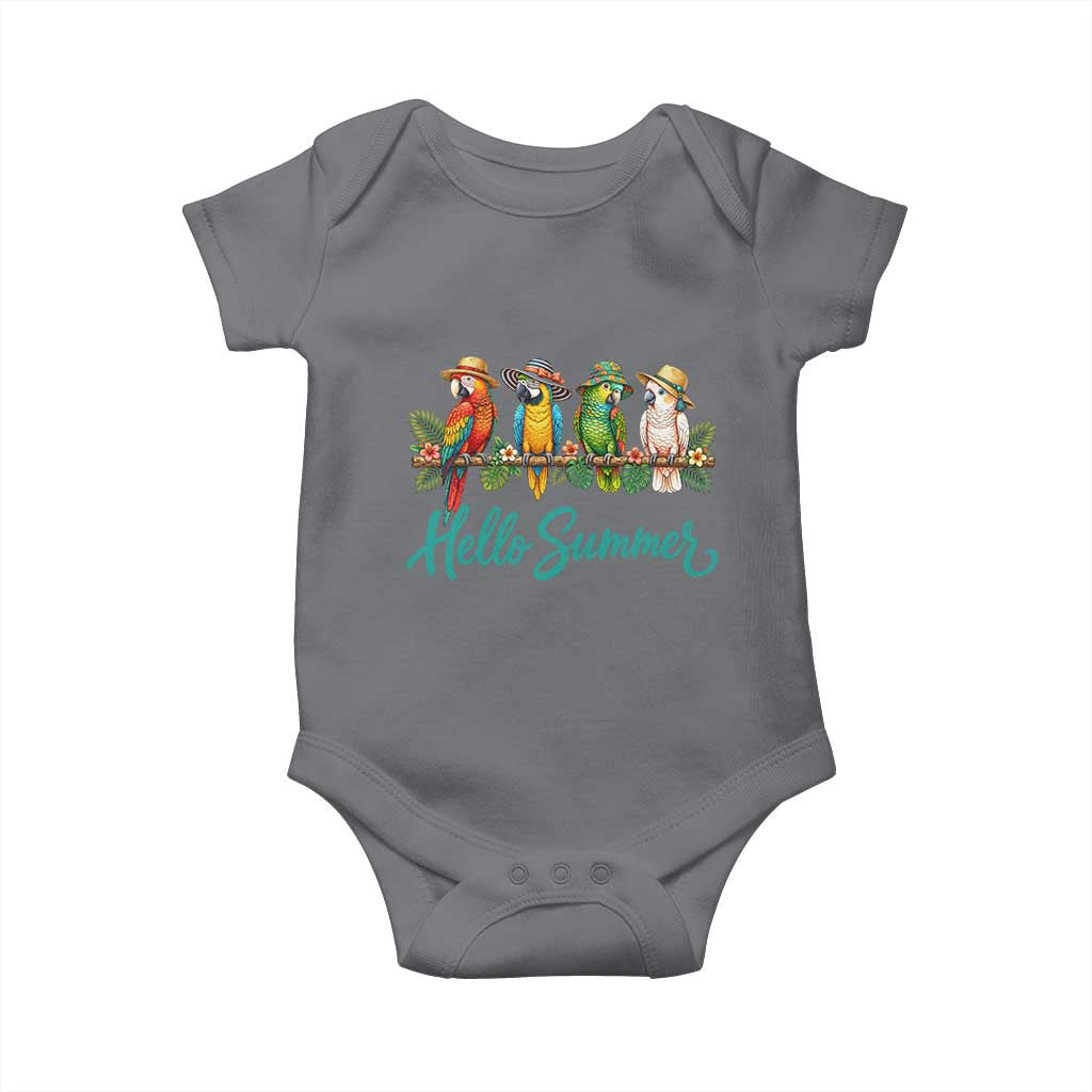 Hello Summer Parrots Baby Onesie Tropical Beach Vacation Graphic TS12 Charcoal Print Your Wear