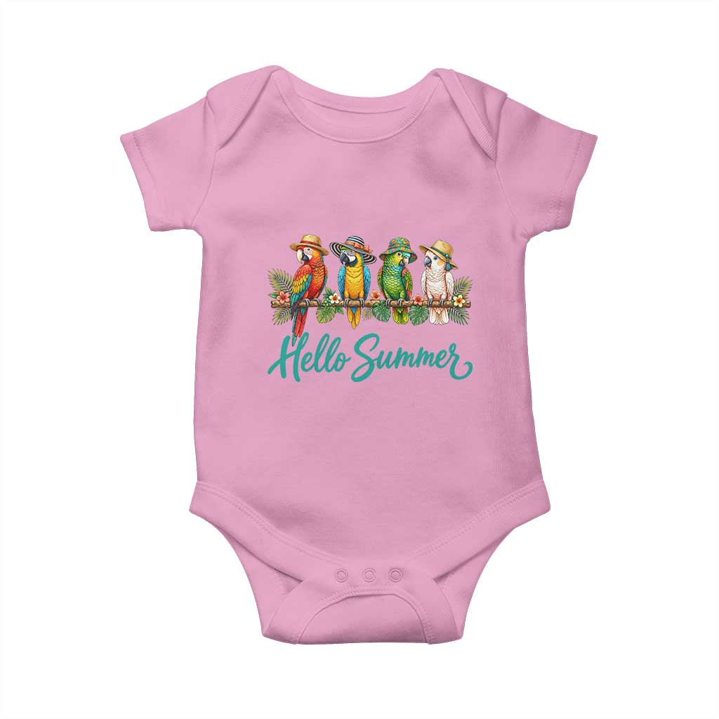 Hello Summer Parrots Baby Onesie Tropical Beach Vacation Graphic TS12 Light Pink Print Your Wear