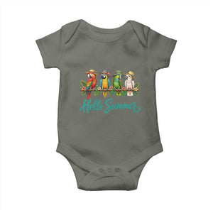 Hello Summer Parrots Baby Onesie Tropical Beach Vacation Graphic TS12 Military Green Print Your Wear