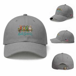 Hello Summer Parrots Baseball Cap Tropical Beach Vacation Graphic