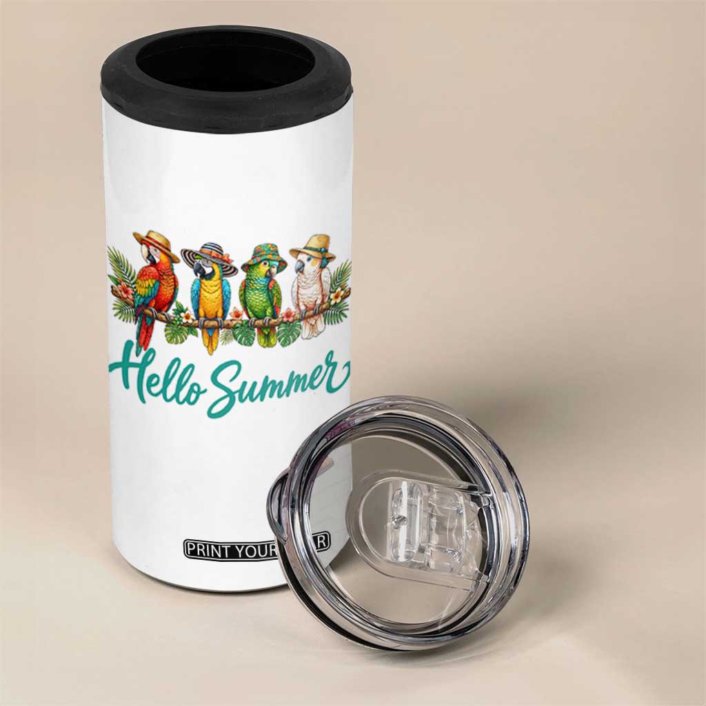 Hello Summer Parrots 4 in 1 Can Cooler Tumbler Tropical Beach Vacation Graphic TS12 Print Your Wear