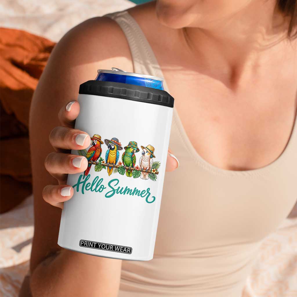 Hello Summer Parrots 4 in 1 Can Cooler Tumbler Tropical Beach Vacation Graphic TS12 Print Your Wear