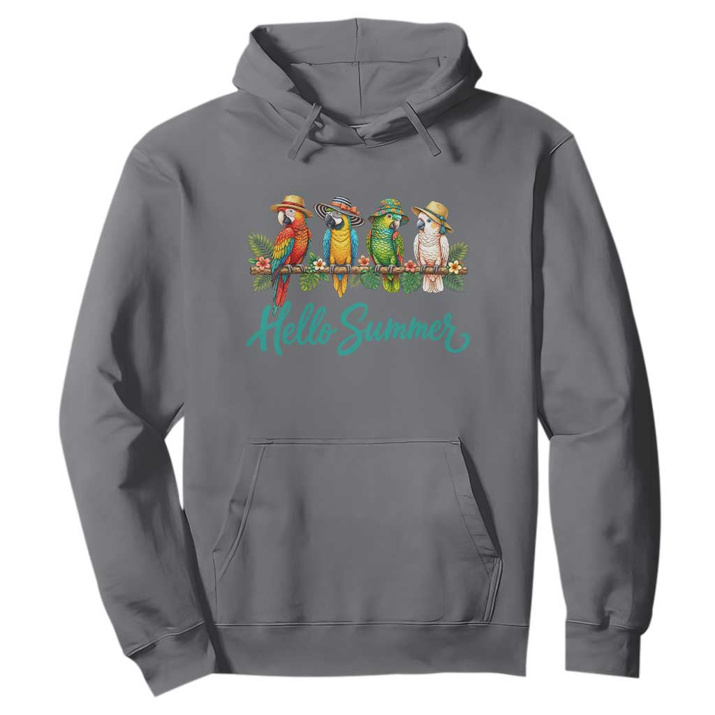 Hello Summer Parrots Hoodie Tropical Beach Vacation Graphic TS12 Charcoal Print Your Wear