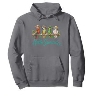 Hello Summer Parrots Hoodie Tropical Beach Vacation Graphic TS12 Charcoal Print Your Wear