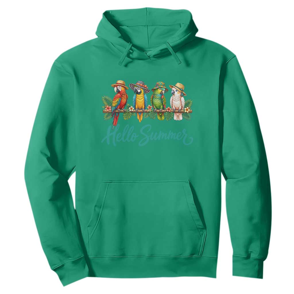 Hello Summer Parrots Hoodie Tropical Beach Vacation Graphic TS12 Irish Green Print Your Wear