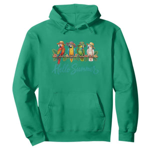 Hello Summer Parrots Hoodie Tropical Beach Vacation Graphic TS12 Irish Green Print Your Wear