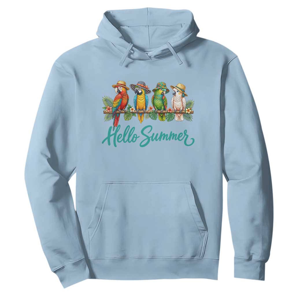 Hello Summer Parrots Hoodie Tropical Beach Vacation Graphic TS12 Light Blue Print Your Wear