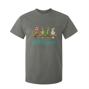 Hello Summer Parrots T Shirt For Kid Tropical Beach Vacation Graphic TS12 Military Green Print Your Wear
