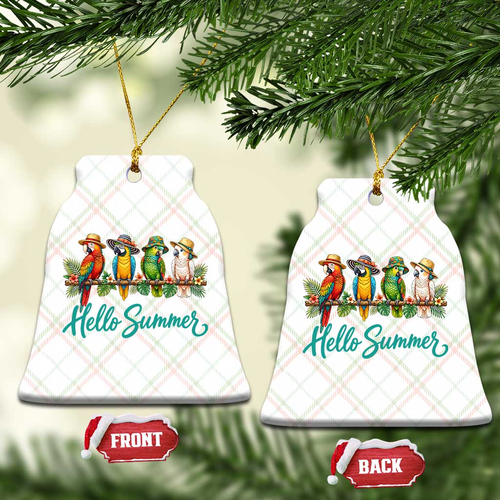 Hello Summer Parrots Ceramic Ornament Tropical Beach Vacation Graphic