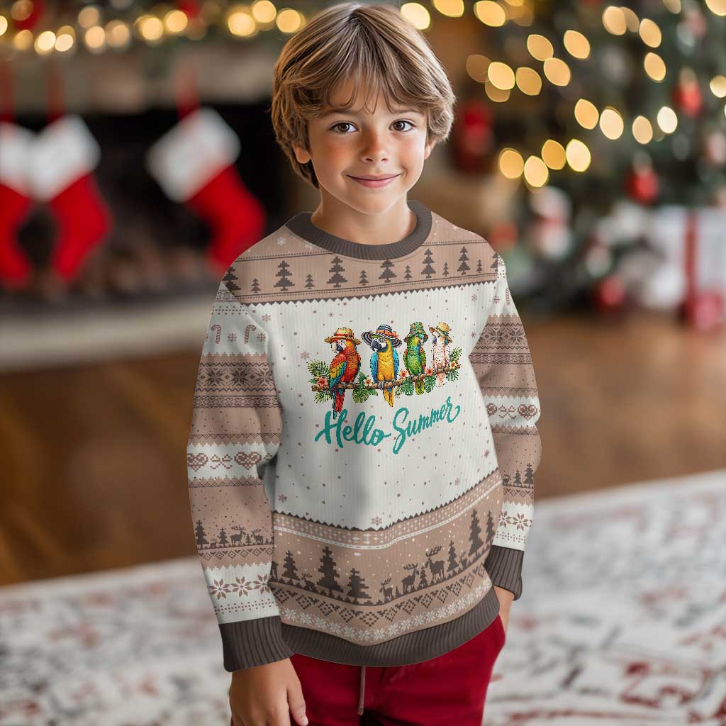 Hello Summer Parrots Ugly Christmas Sweater Tropical Beach Vacation Graphic
