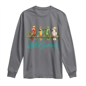 Hello Summer Parrots Long Sleeve Shirt Tropical Beach Vacation Graphic TS12 Charcoal Print Your Wear
