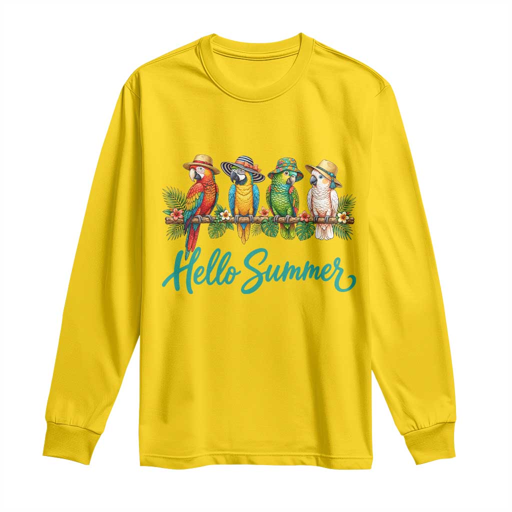 Hello Summer Parrots Long Sleeve Shirt Tropical Beach Vacation Graphic TS12 Daisy Print Your Wear